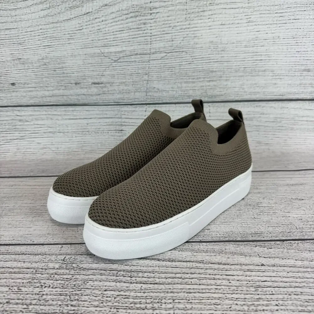 Deltan Women's Taupe Knit Carter Platform Stretch Slip On Sneakers Size 7.5